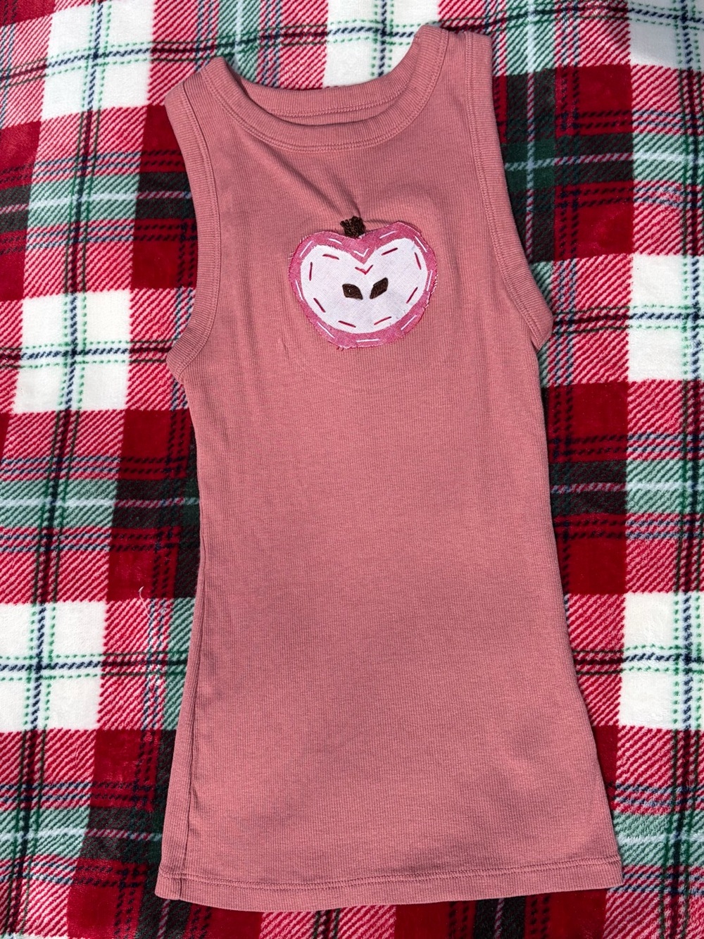 Upcycled pink apple tank top